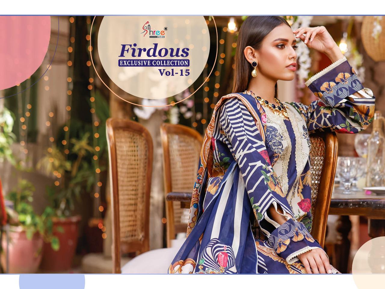 shree fab firdous exclusive collection vol 15 pure lawn attrective look dupatta siffon salwar suit catlog