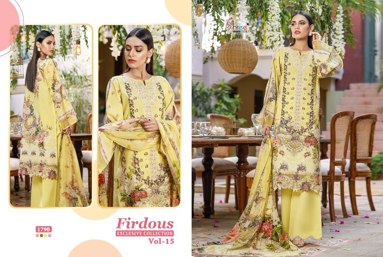 shree fab firdous exclusive collection vol 15 pure lawn attrective look dupatta siffon salwar suit catlog