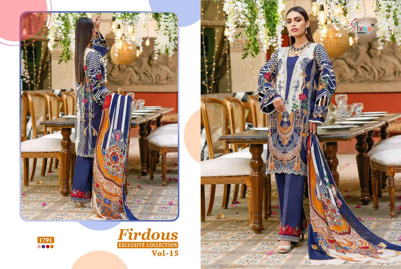 shree fab firdous exclusive collection vol 15 pure lawn attrective look dupatta siffon salwar suit catlog