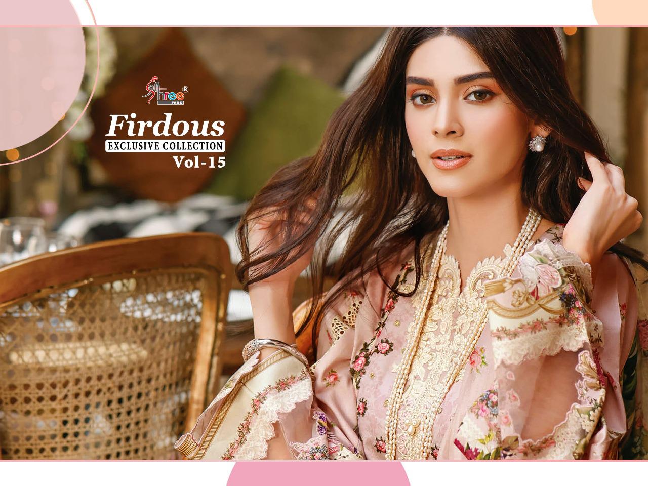 shree fab firdous exclusive collection vol 15 pure lawn attrective look dupatta siffon salwar suit catlog