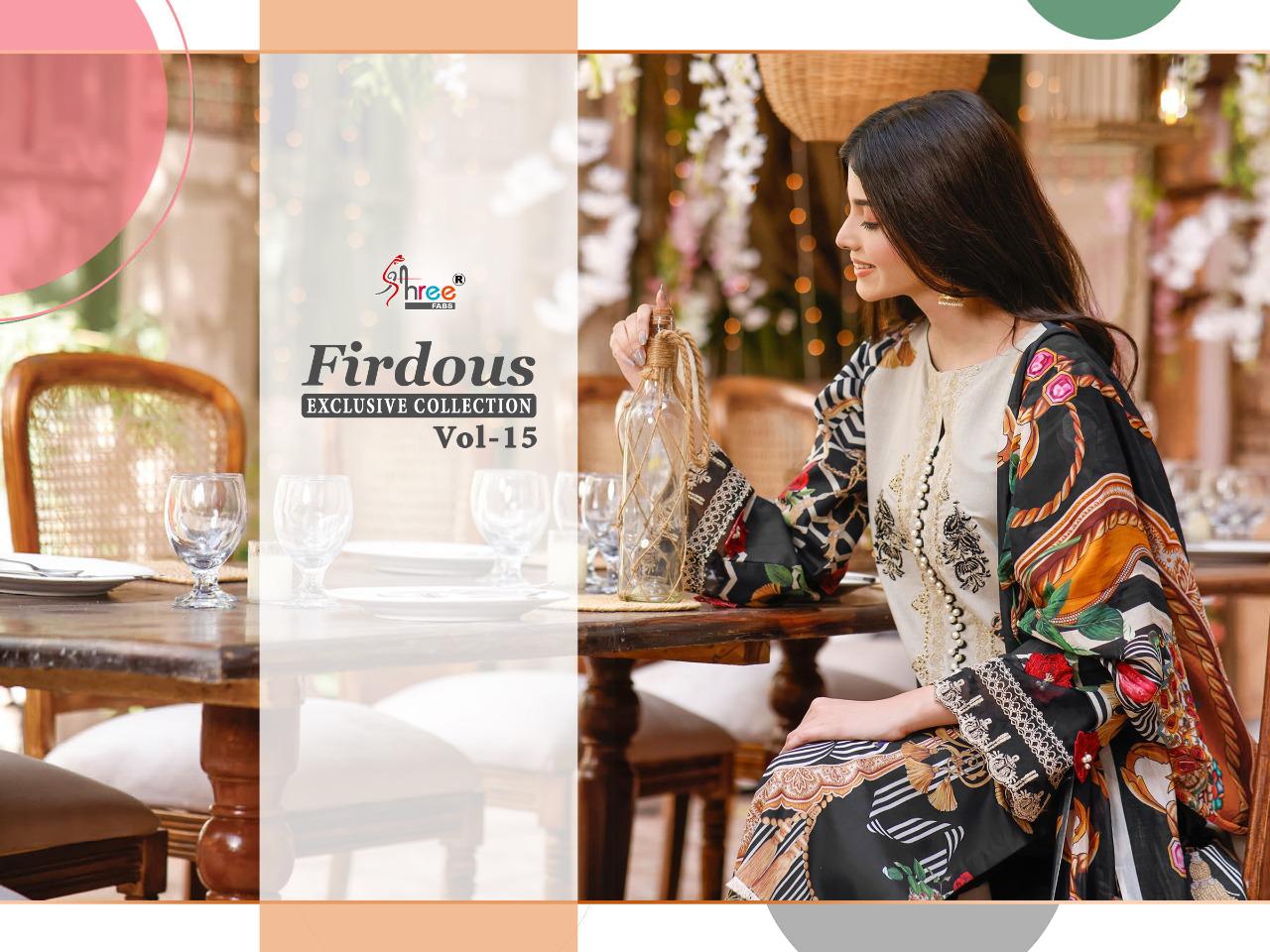 shree fab firdous exclusive collection vol 15 pure lawn attrective look dupatta siffon salwar suit catlog