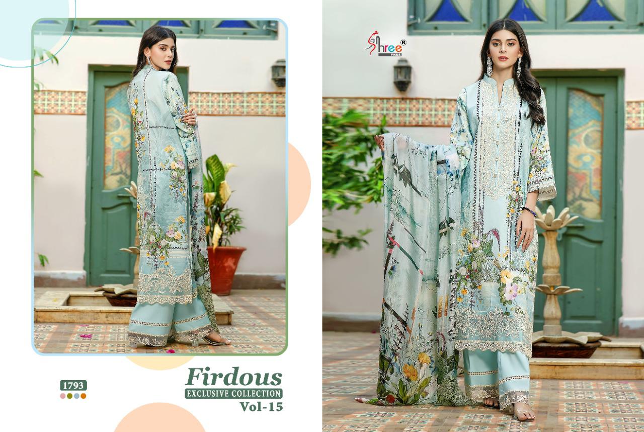 shree fab firdous exclusive collection vol 15 pure lawn attrective look dupatta siffon salwar suit catlog