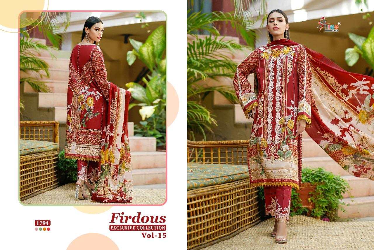 shree fab firdous exclusive collection vol 15 pure lawn attrective look dupatta siffon salwar suit catlog