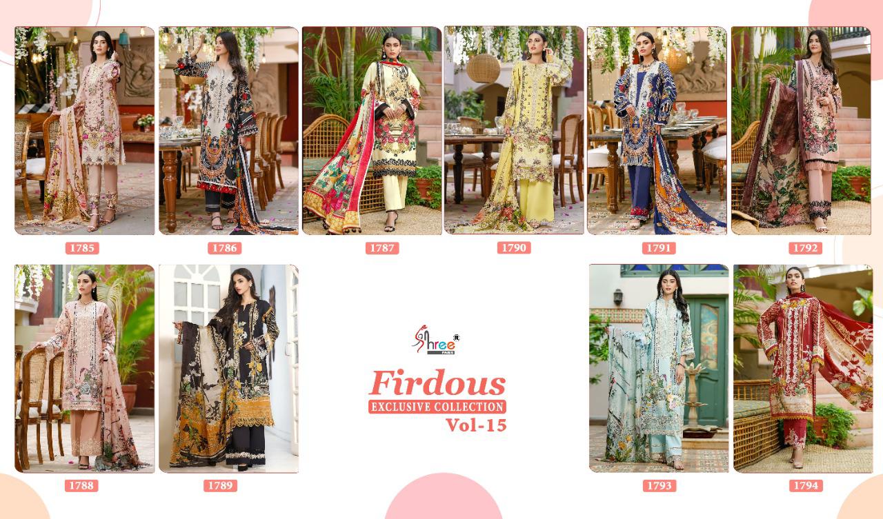 shree fab firdous exclusive collection vol 15 pure lawn attrective look dupatta siffon salwar suit catlog