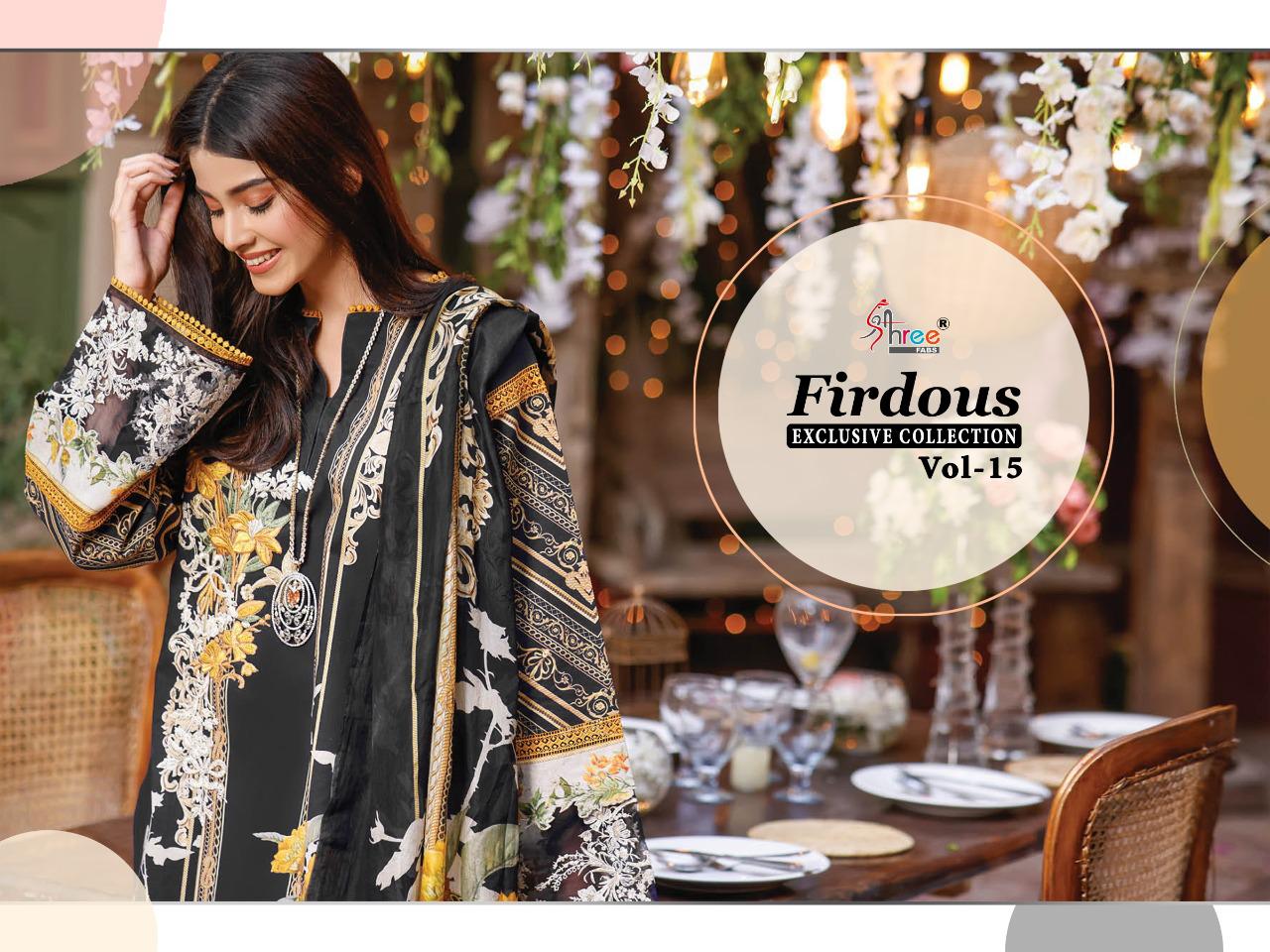 shree fab firdous exclusive collection vol 15 pure lawn attrective look dupatta siffon salwar suit catlog