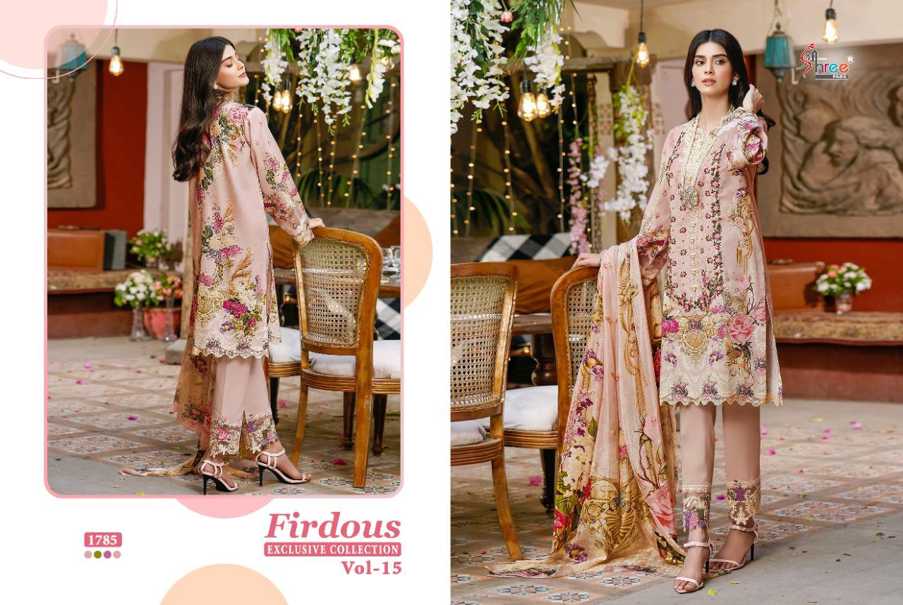 shree fab firdous exclusive collection vol 15 pure lawn attrective look dupatta siffon salwar suit catlog