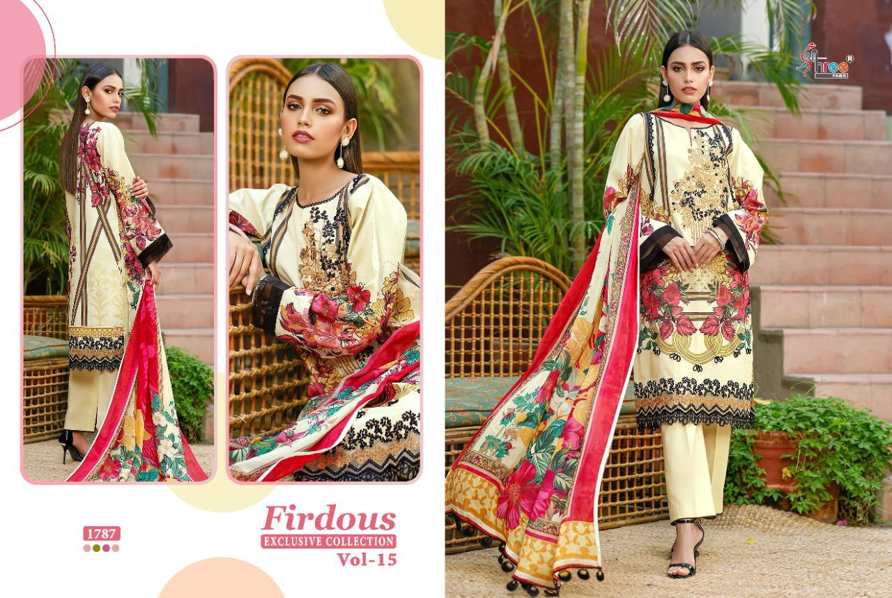 shree fab firdous exclusive collection vol 15 pure lawn attrective look dupatta siffon salwar suit catlog