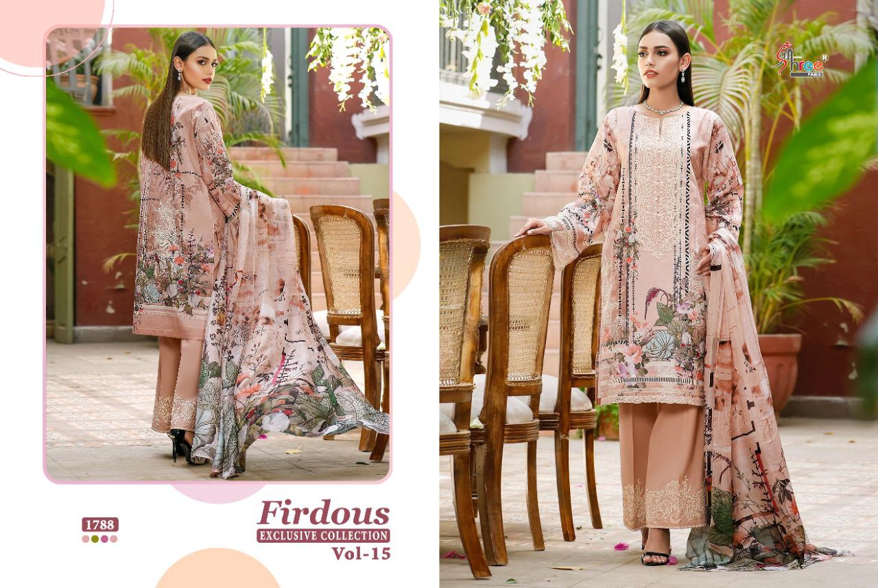 shree fab firdous exclusive collection vol 15 pure lawn attrective look dupatta siffon salwar suit catlog