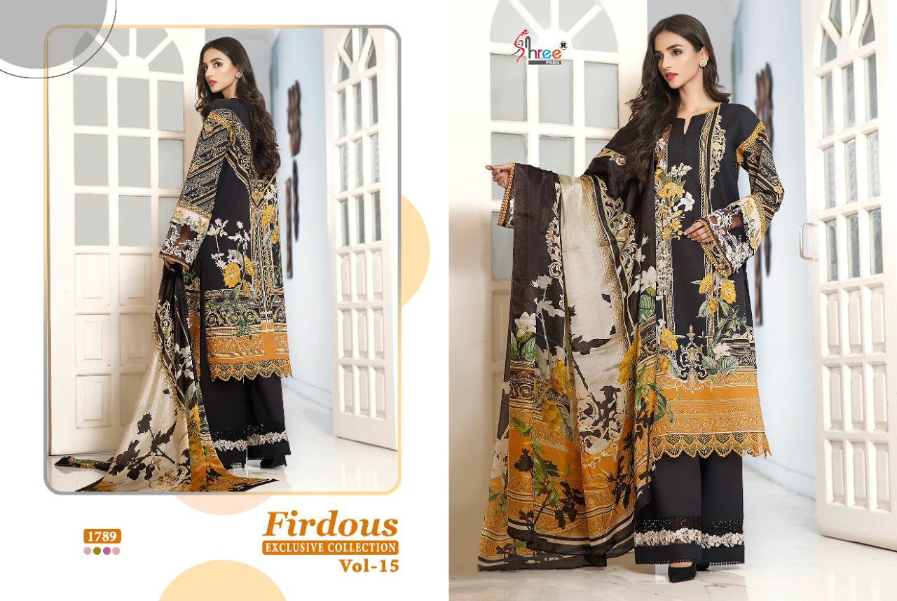 shree fab firdous exclusive collection vol 15 pure lawn attrective look dupatta siffon salwar suit catlog