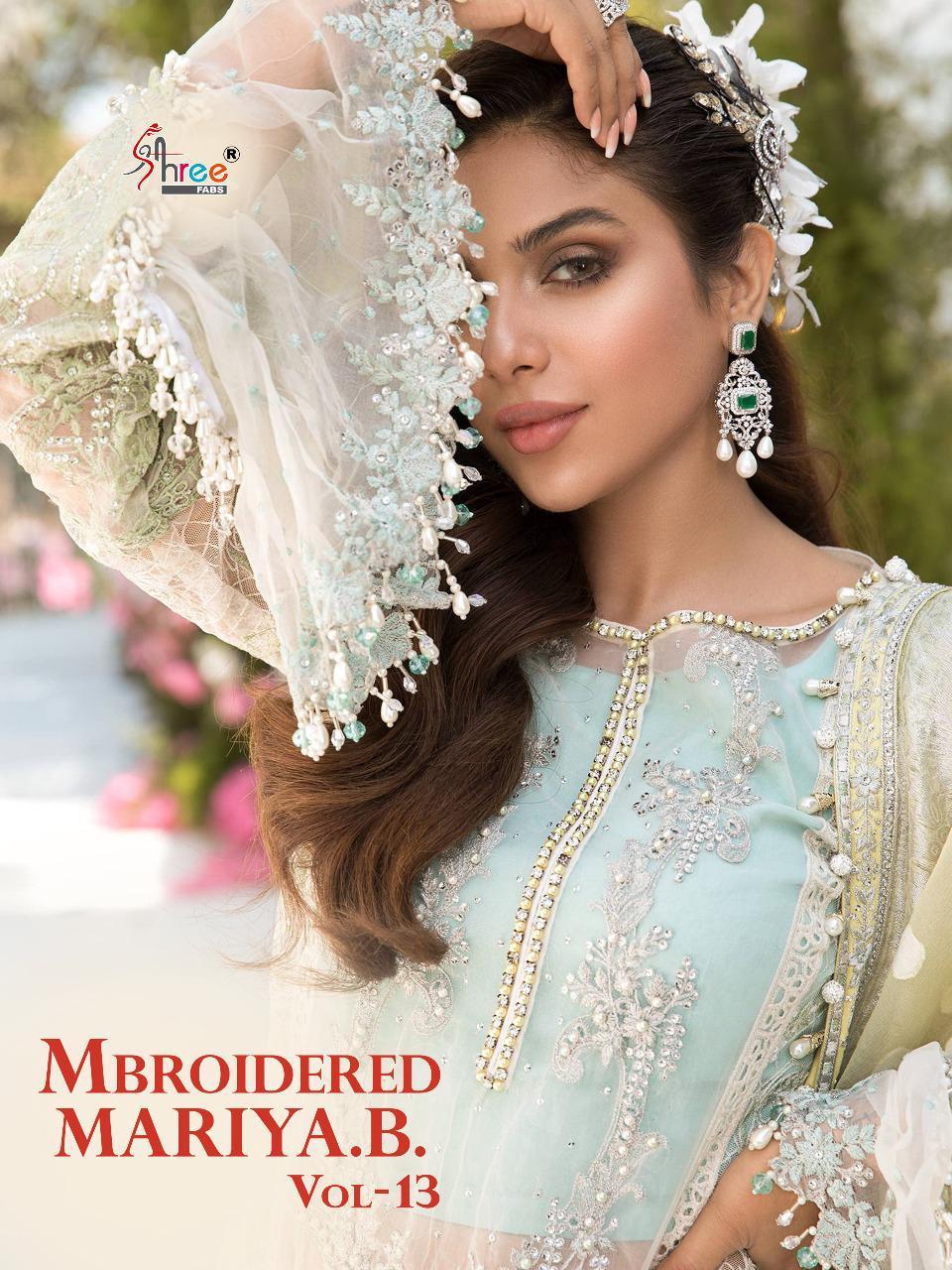 shree fab mbroidered mariya b vol 13 organza net astonishing look salwar suit catalog