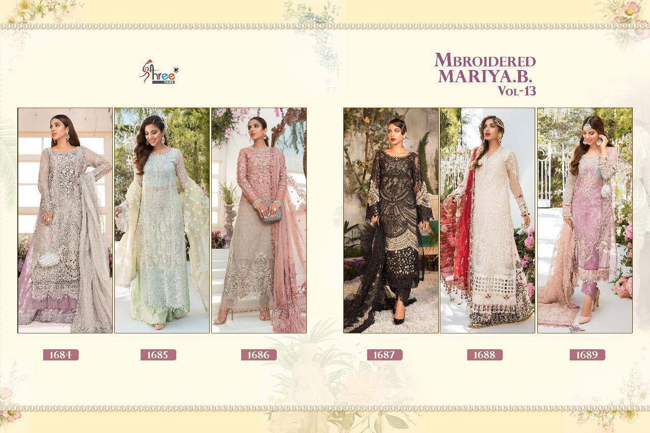 shree fab mbroidered mariya b vol 13 organza net astonishing look salwar suit catalog