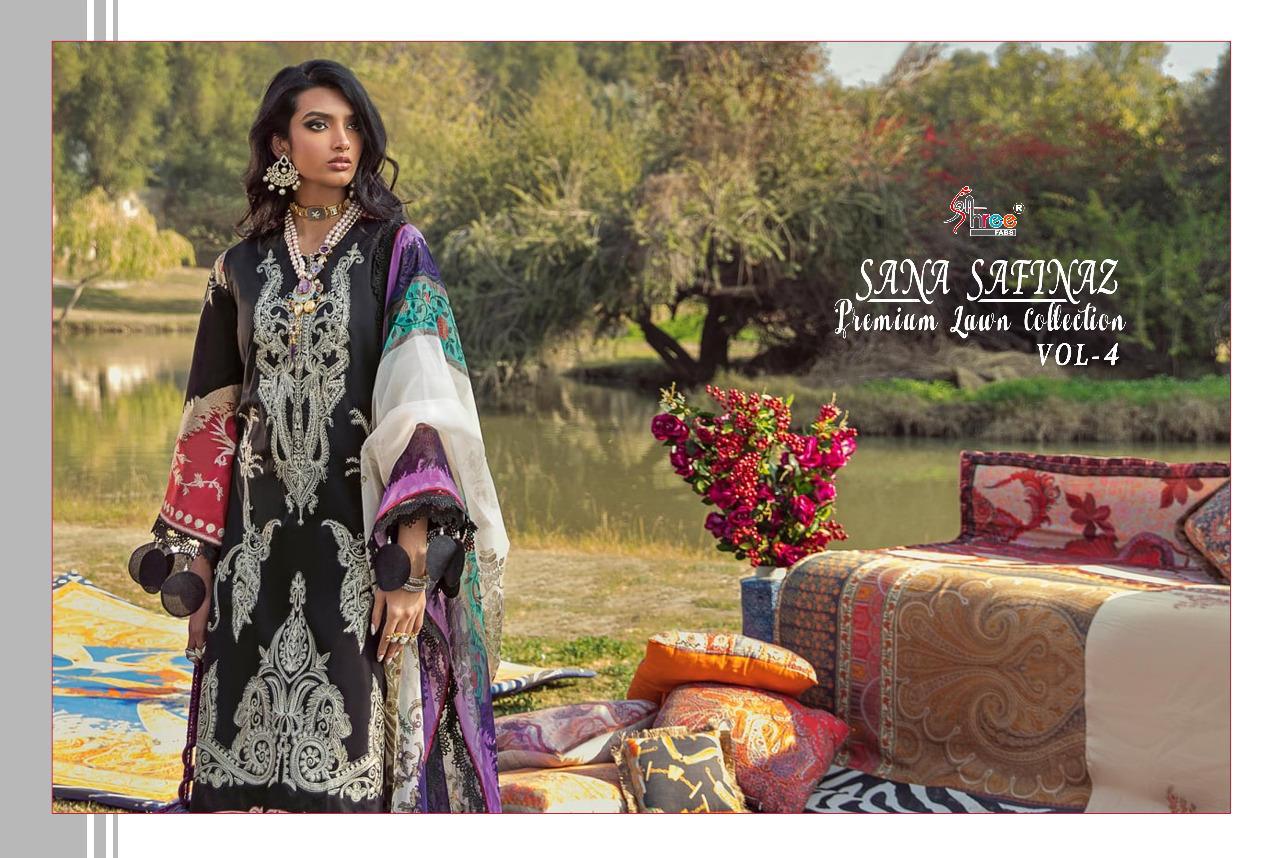 shree fab sana safinaz premium lawn collection vol 4 cotton salwar suit with siffon dupatta catalog