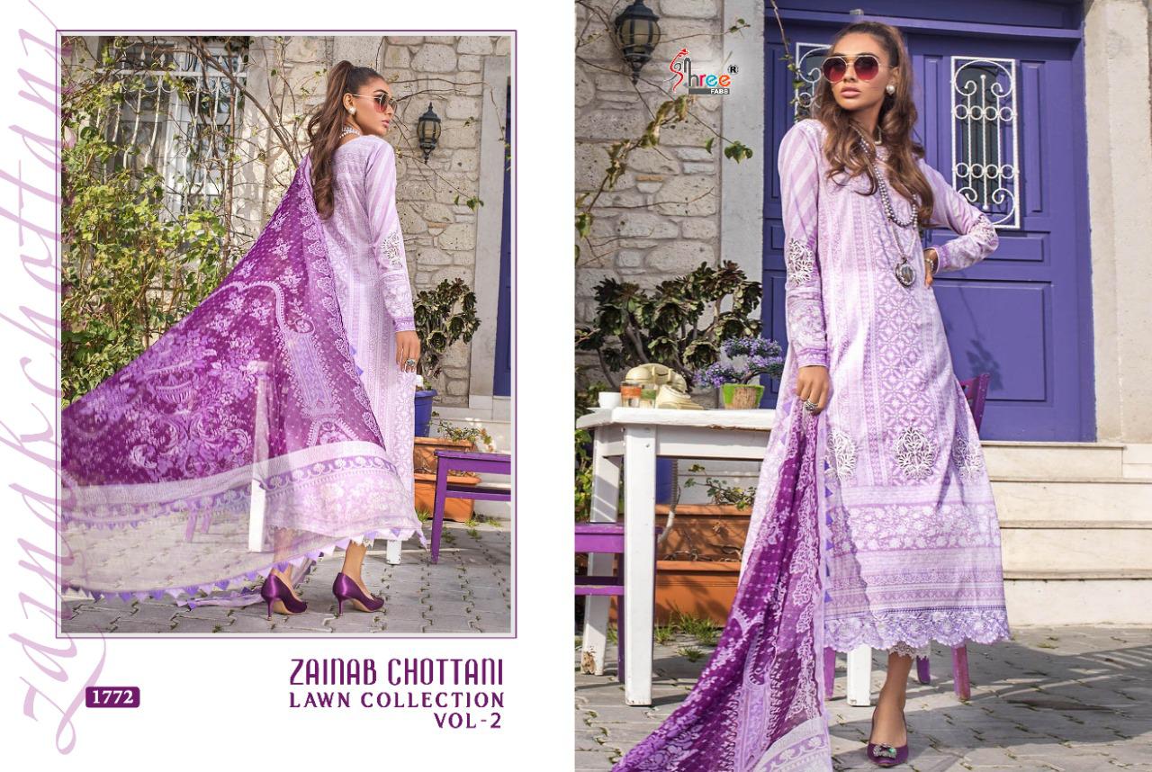 shree fab zainab chottani lawn collection vol 2 lawan cotton gorgeous look salwar suit with cotton dupatta catalog