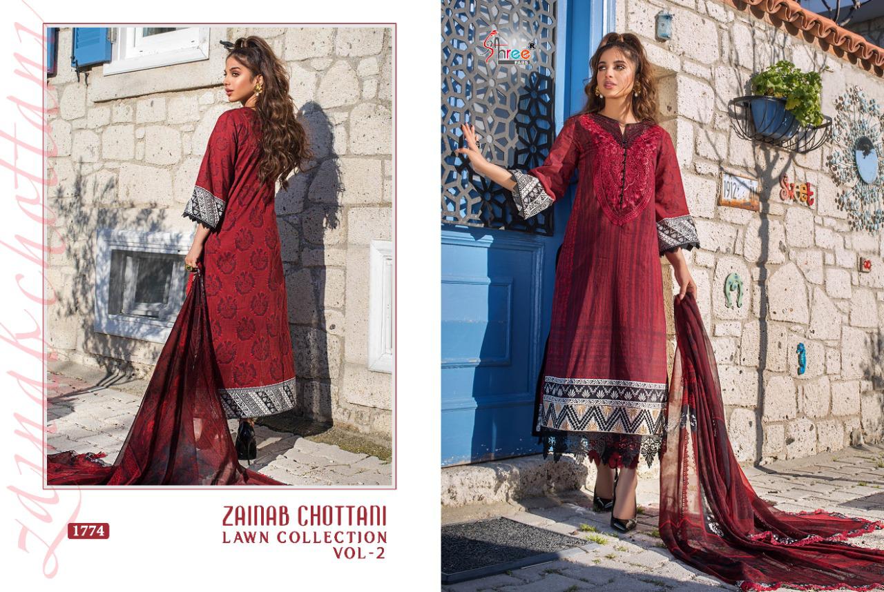 shree fab zainab chottani lawn collection vol 2 lawan cotton gorgeous look salwar suit with cotton dupatta catalog