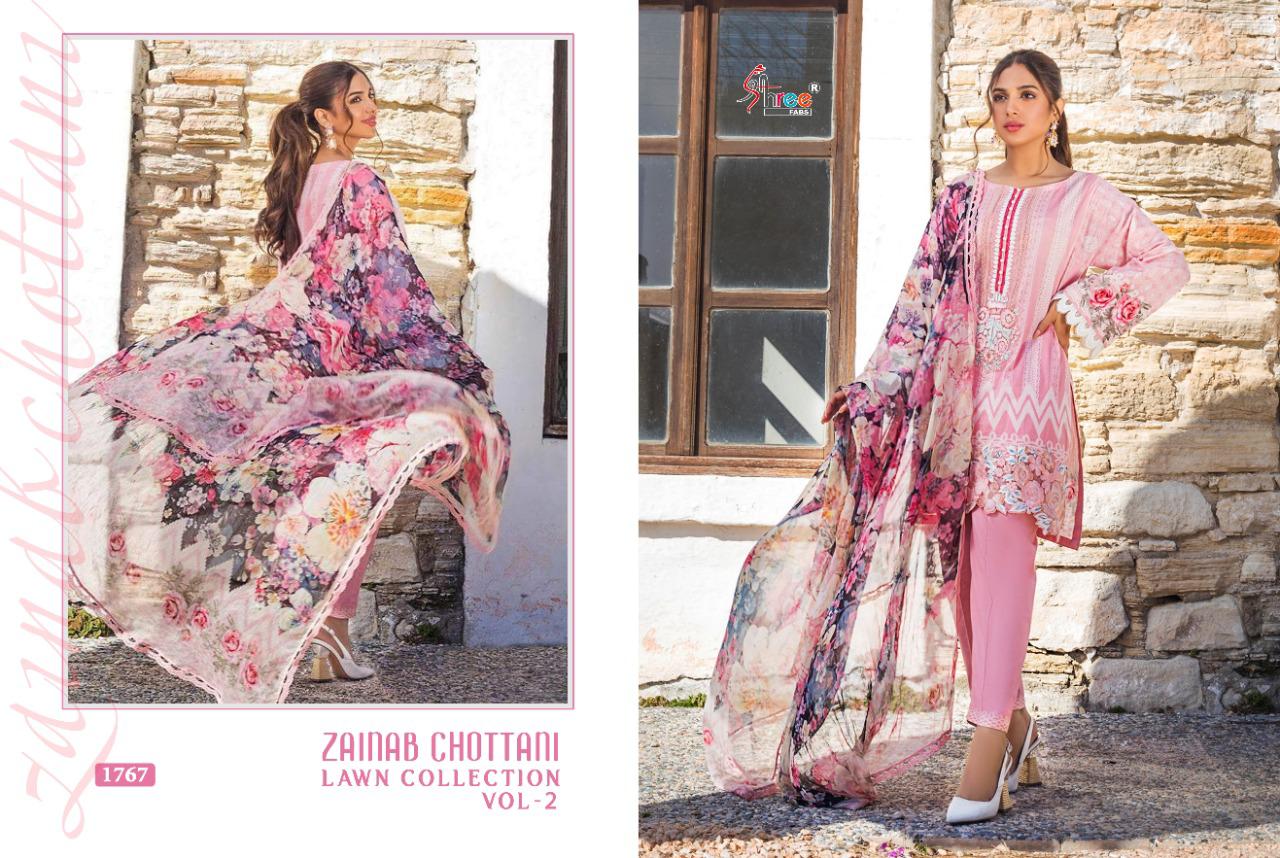 shree fab zainab chottani lawn collection vol 2 lawan cotton gorgeous look salwar suit with cotton dupatta catalog