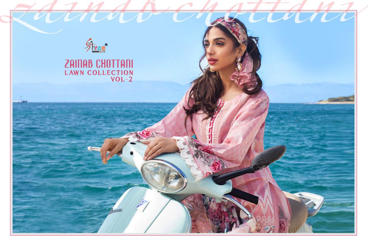 shree fab zainab chottani lawn collection vol 2 lawan cotton gorgeous look salwar suit with cotton dupatta catalog