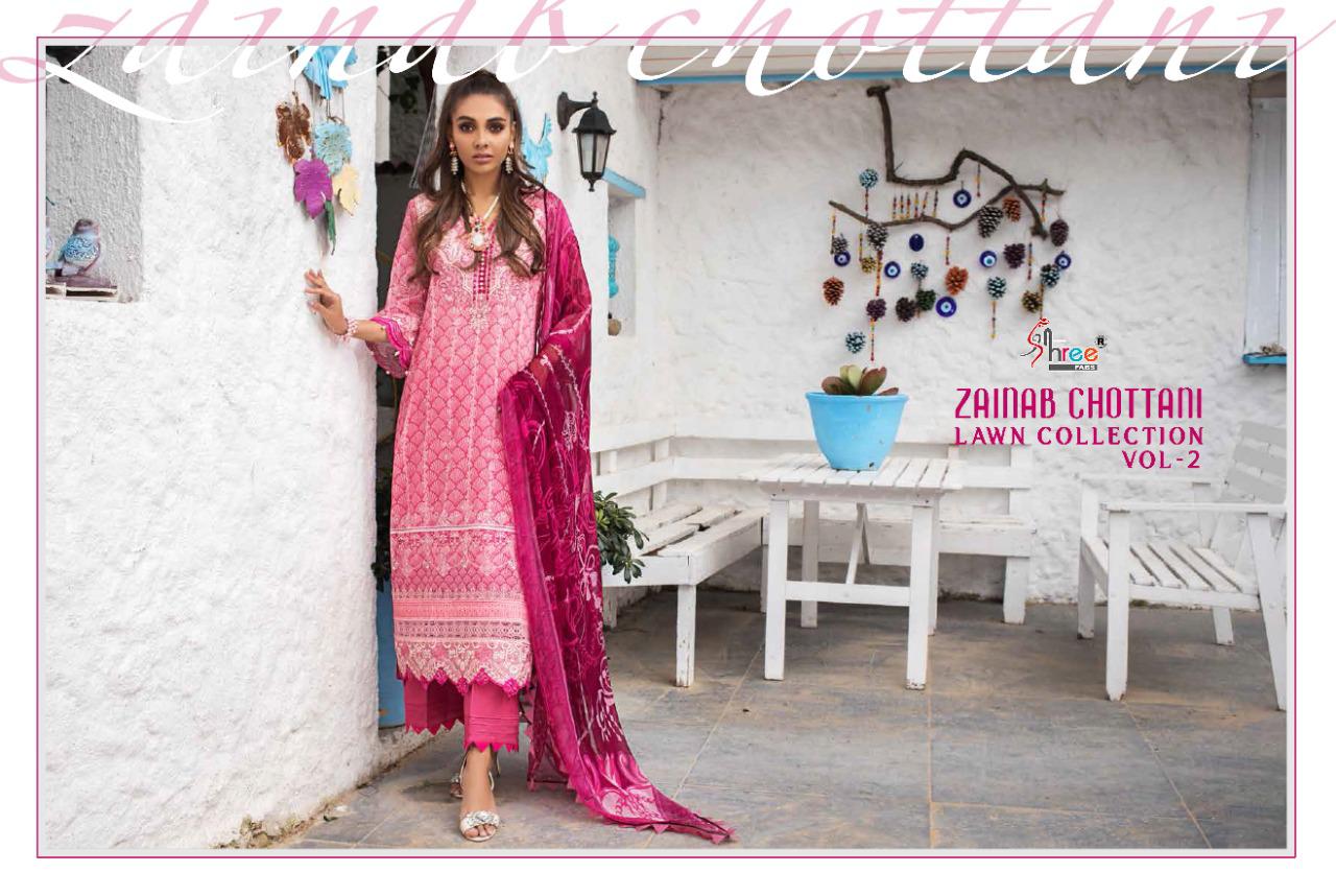 shree fab zainab chottani lawn collection vol 2 lawan cotton gorgeous look salwar suit with cotton dupatta catalog