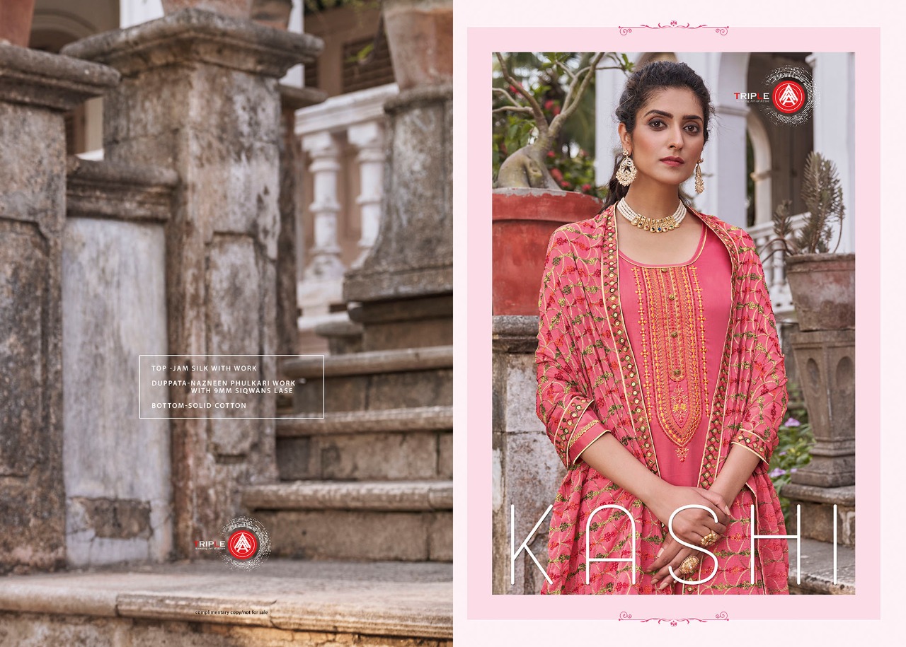 triple AAA kashi jam silk exclusive Embroidery Work salwar suit catalog