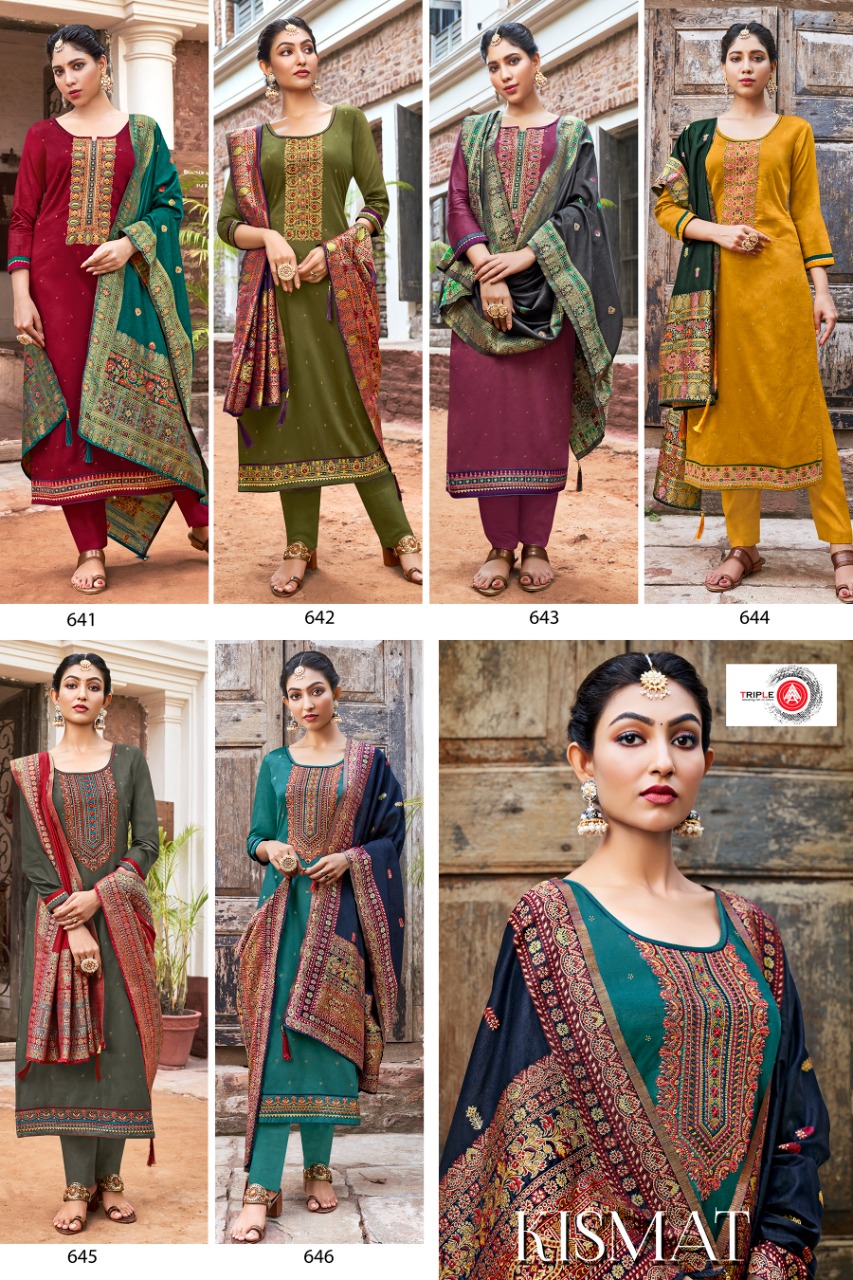 triple AAA kismat jam silk attrective Embroidery Work salwar suit catalog