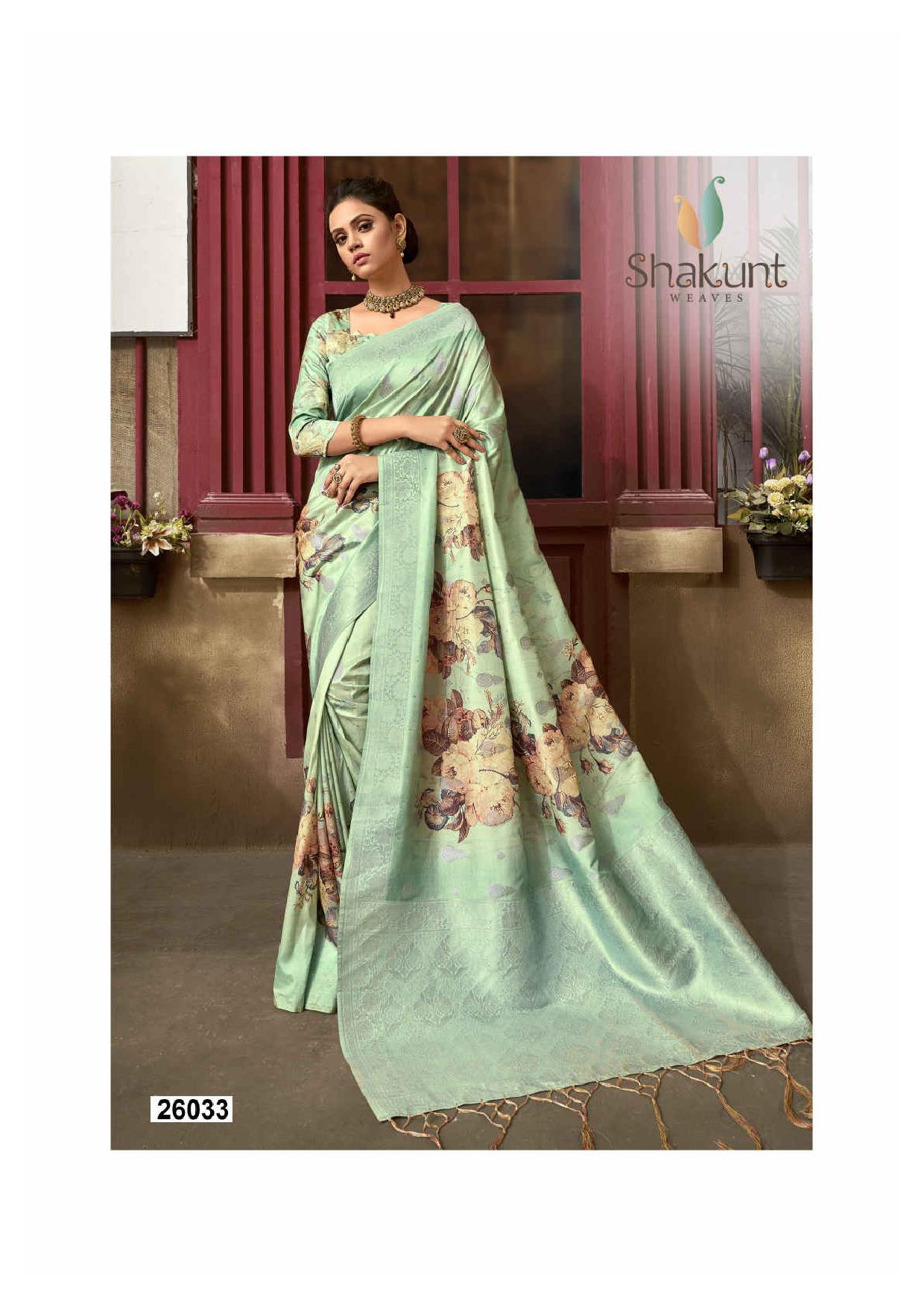 shakunt weaves kaavyani silk digital print attrective print saree catalog