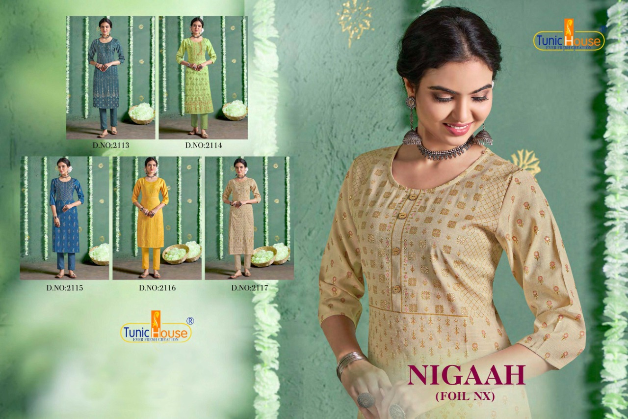 tunic house nigaah foil nx rayon classic trendy look kurti catalog