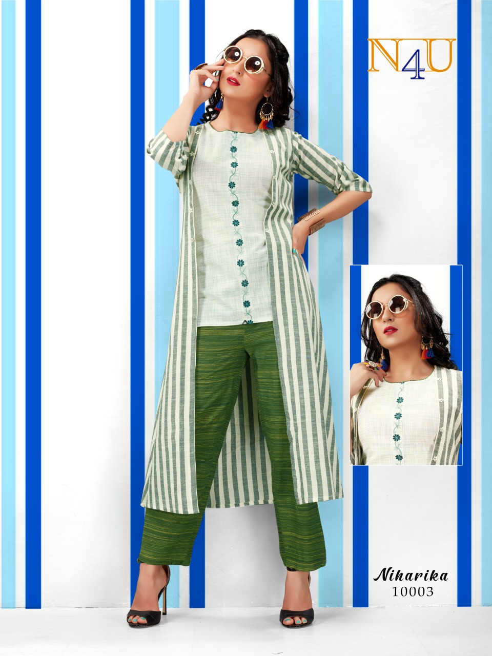 Tunic house niharika cotton  new and modern style top with jacket and pant catalog