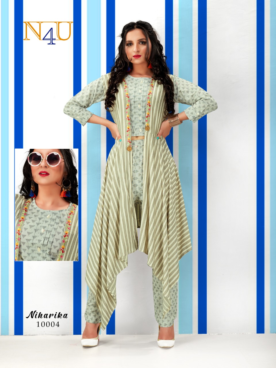 Tunic house niharika cotton  new and modern style top with jacket and pant catalog