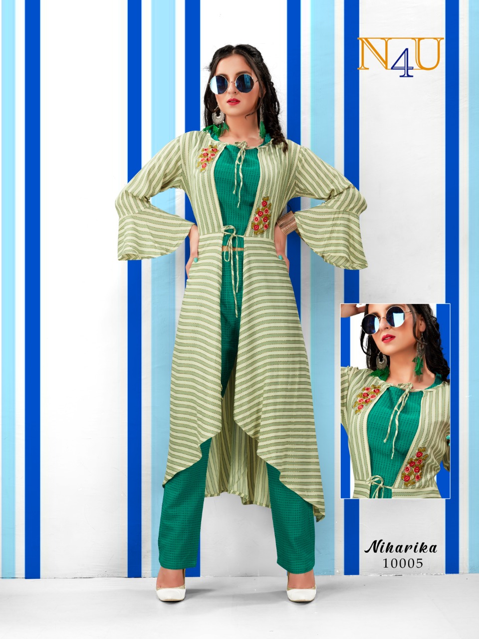 Tunic house niharika cotton  new and modern style top with jacket and pant catalog