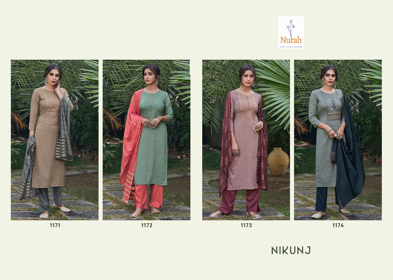 tunic house nikunj chinnon silk catchy look kurti pant with dupatta catalog