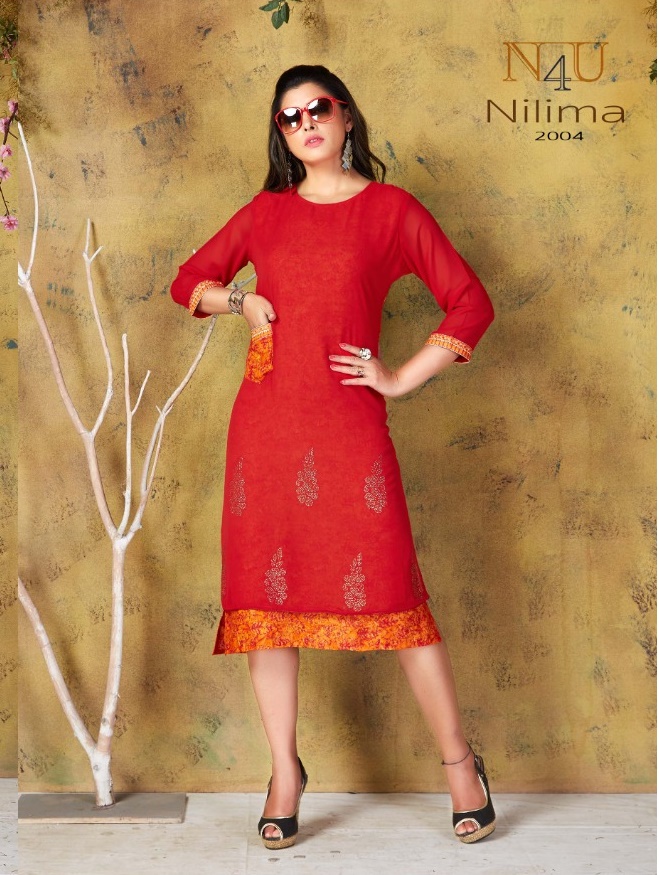 tunic house nilima georgette beautifull designed embroidary  kurti catalog