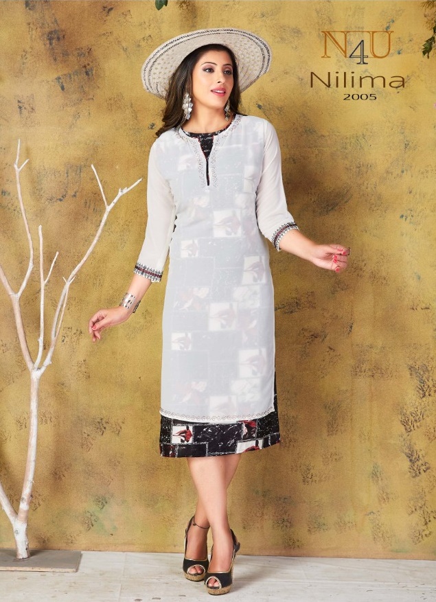 tunic house nilima georgette beautifull designed embroidary  kurti catalog