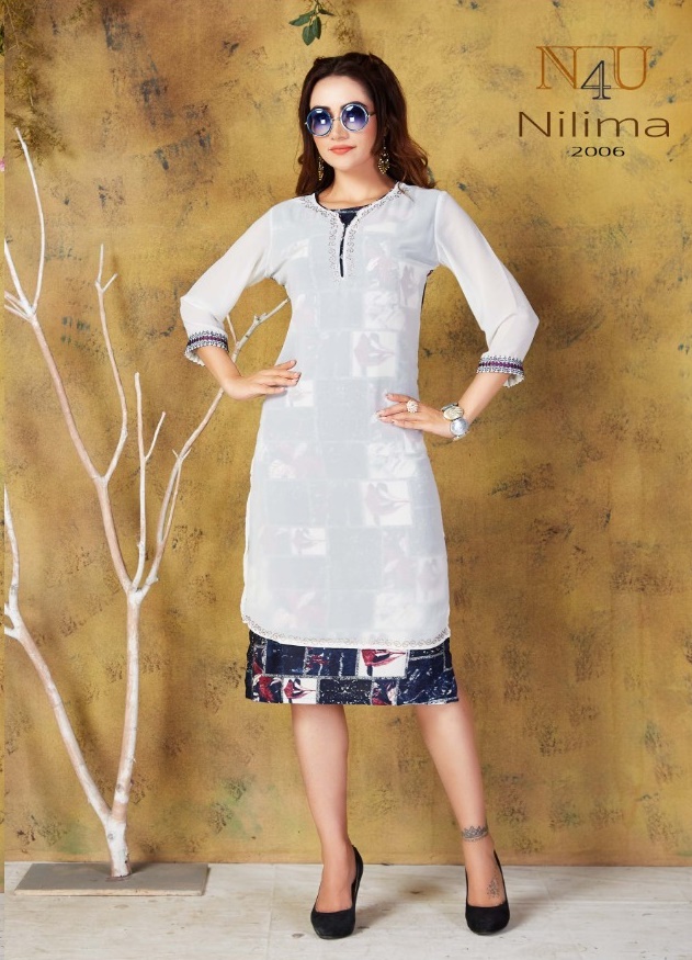 tunic house nilima georgette beautifull designed embroidary  kurti catalog