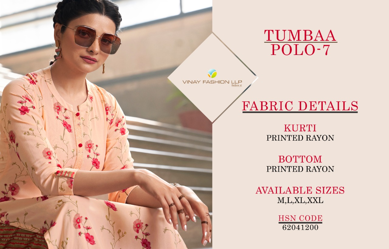 vinay fashion tumbaa polo 7 rayon exclusive print kurti with plazzo catalog