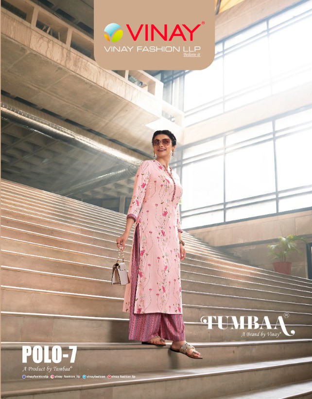 vinay fashion tumbaa polo 7 rayon exclusive print kurti with plazzo catalog