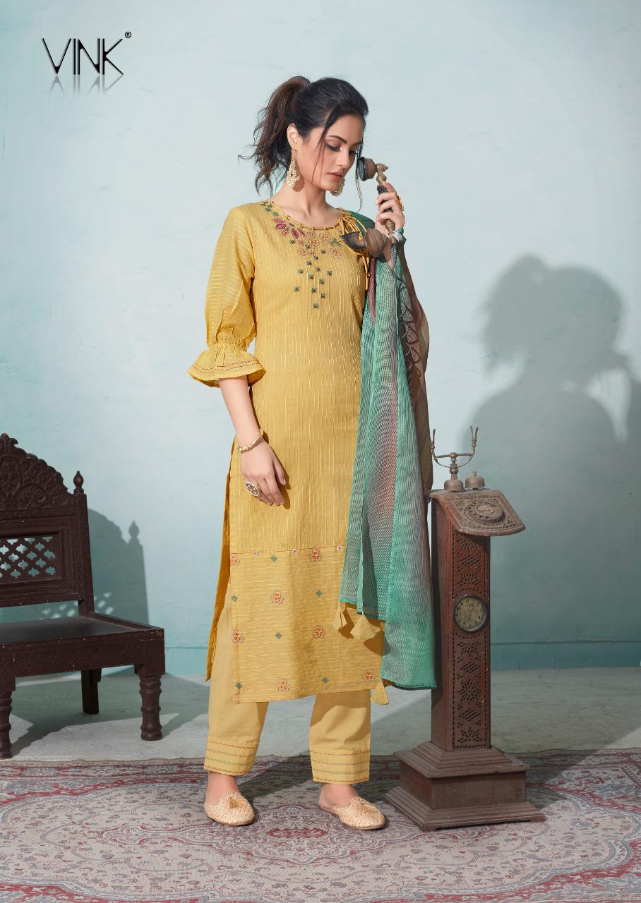 vink daisy cotton catchy look daisy kurti with pant dupatta catalog