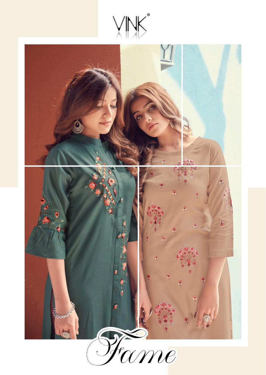 vink fame rayon cotton casual wear kurti with pant catalog