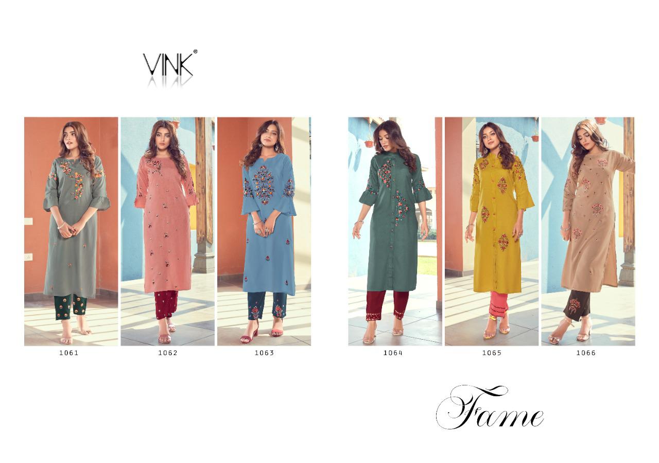 vink fame rayon cotton casual wear kurti with pant catalog