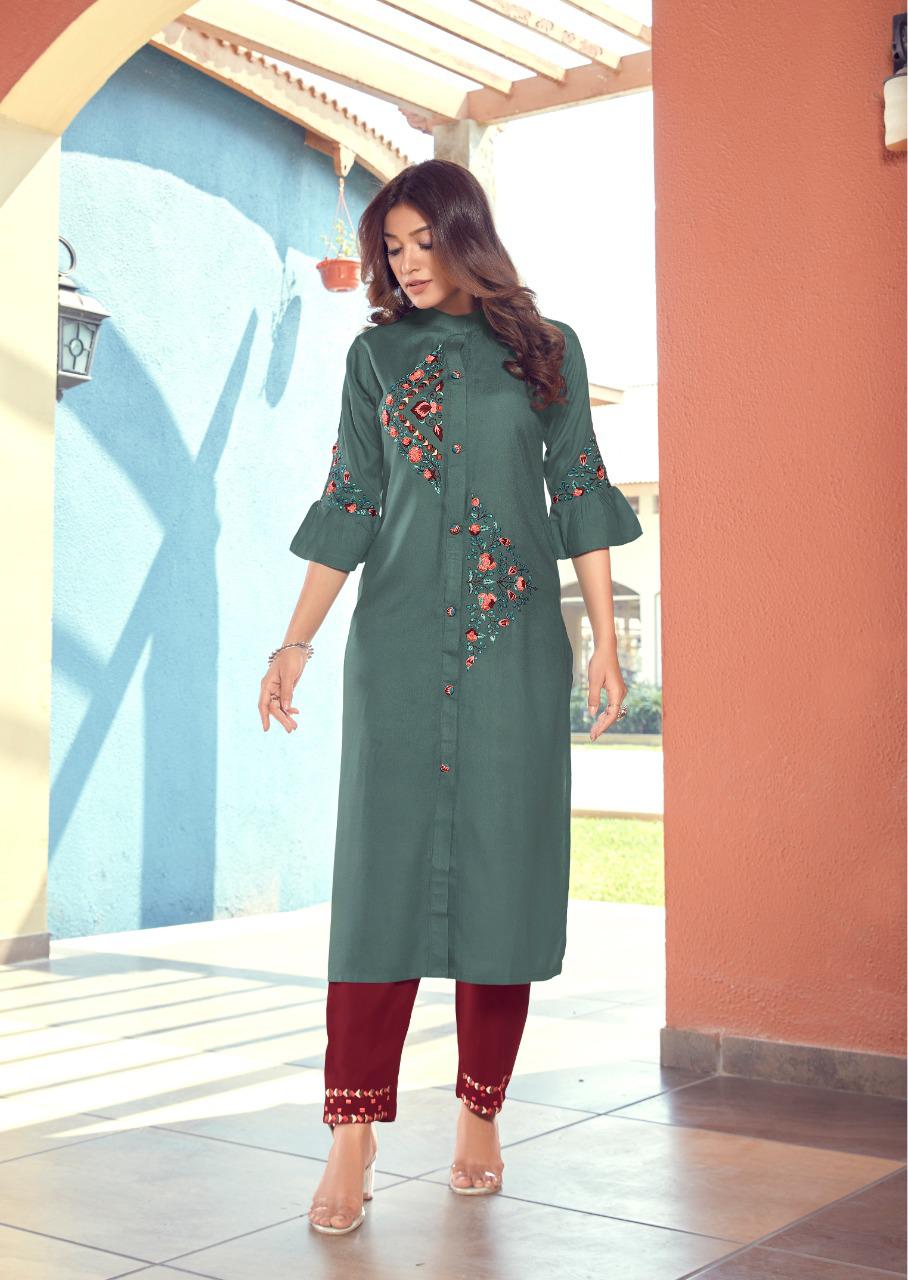 vink fame rayon cotton casual wear kurti with pant catalog