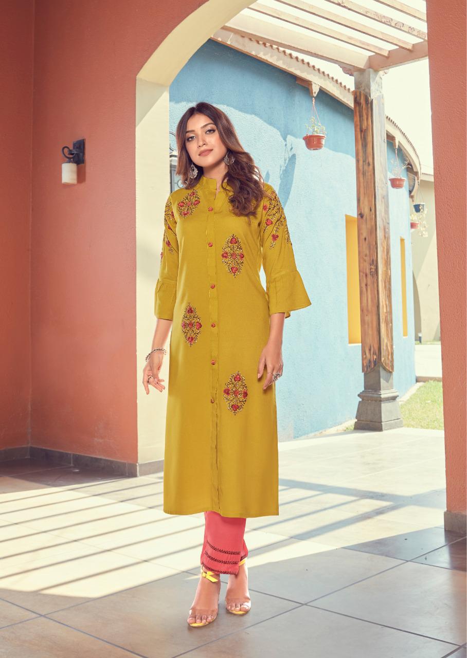 vink fame rayon cotton casual wear kurti with pant catalog