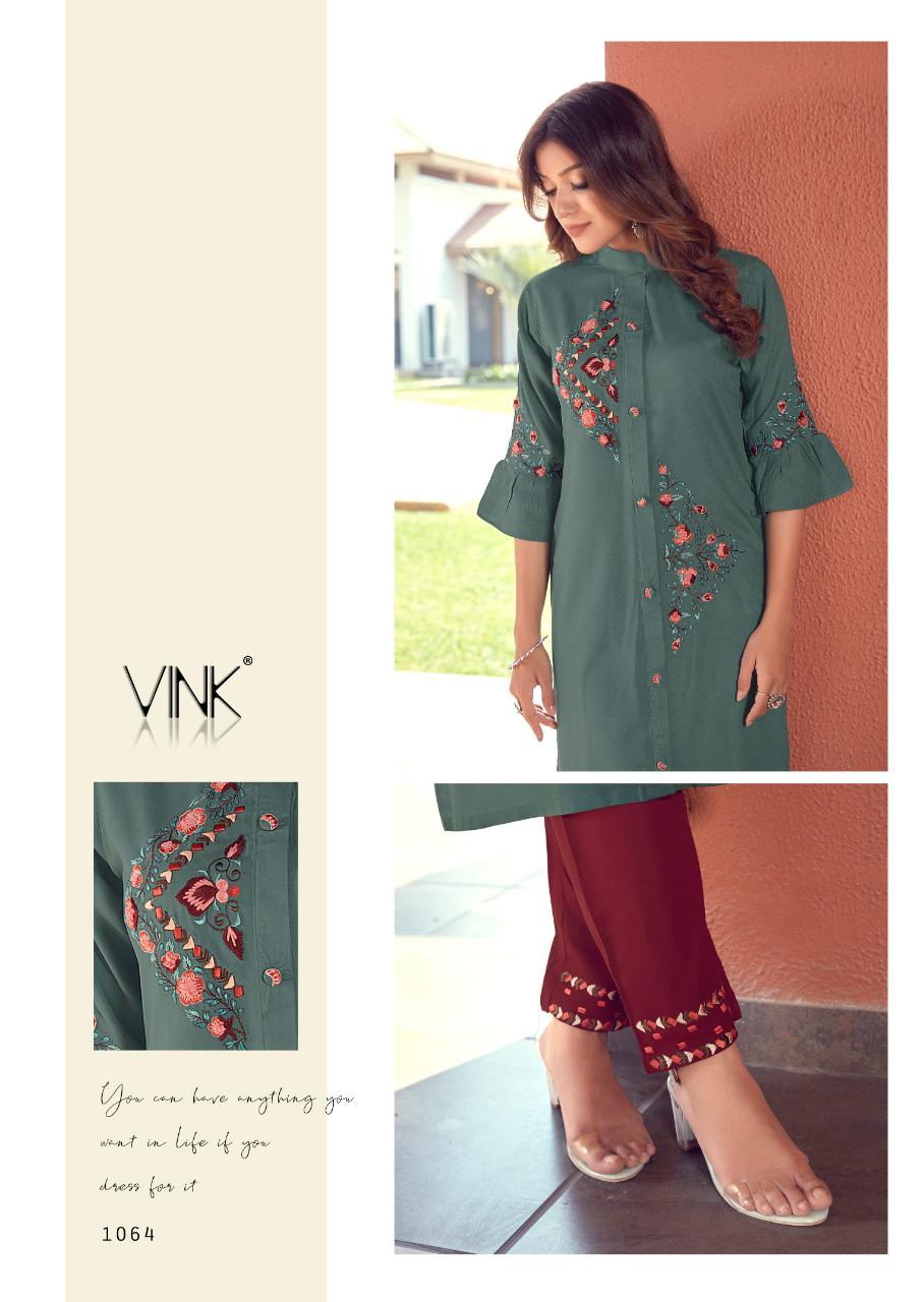 vink fame rayon cotton casual wear kurti with pant catalog