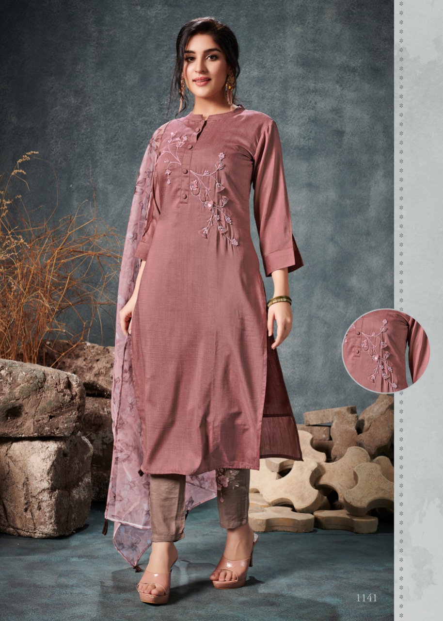 vink fragrance silk festive look kurti pant with dupatta  catalog