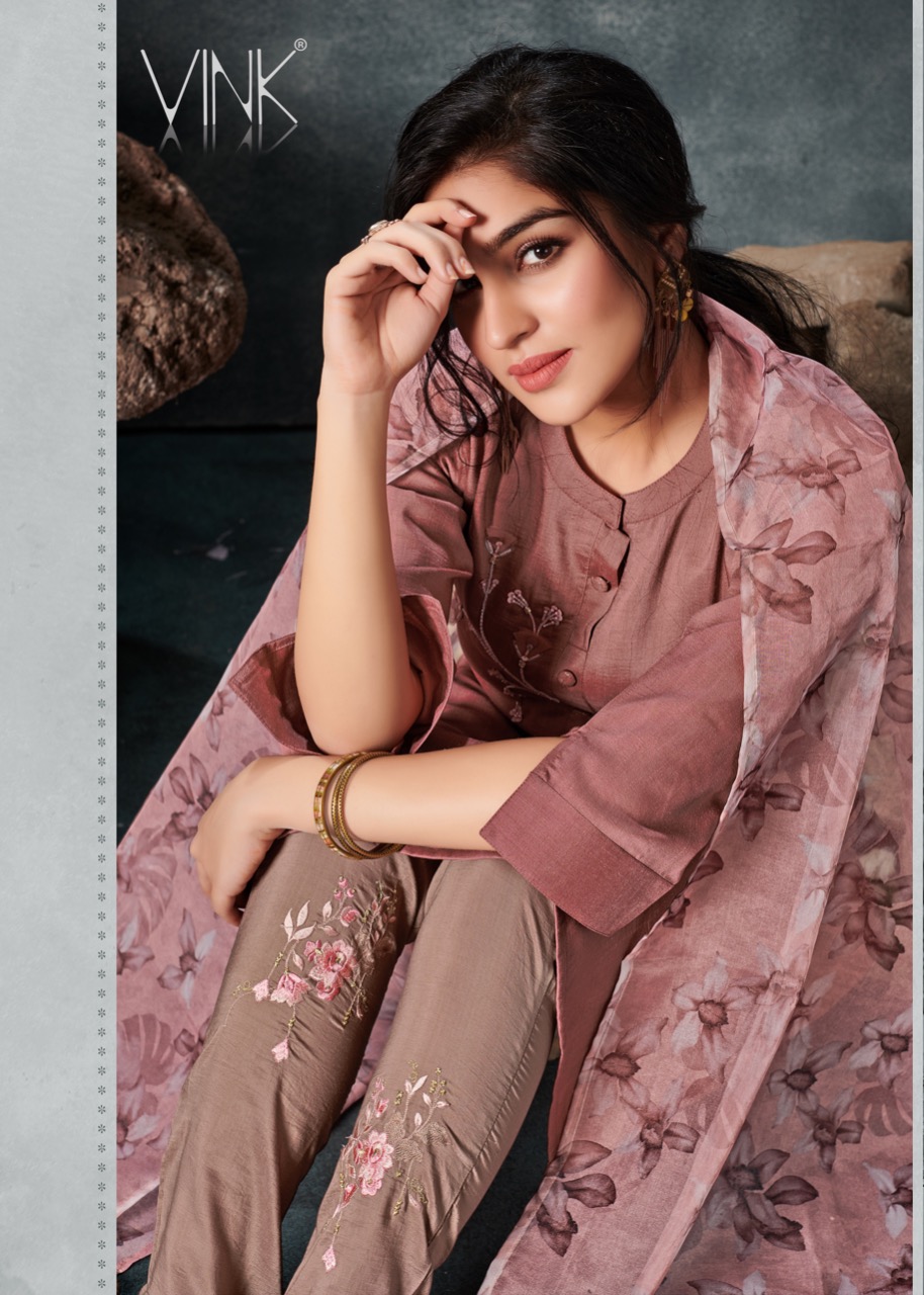 vink fragrance silk festive look kurti pant with dupatta  catalog