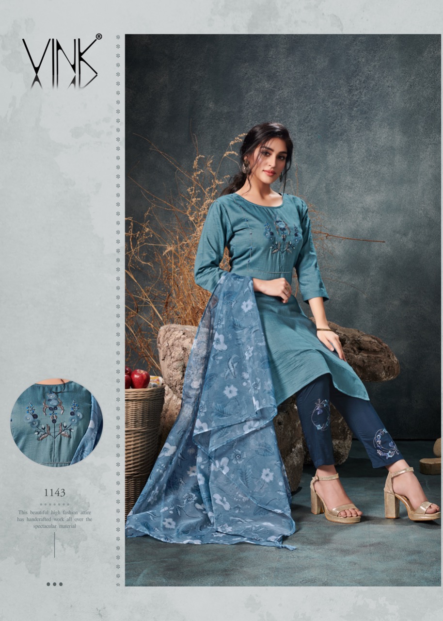 vink fragrance silk festive look kurti pant with dupatta  catalog