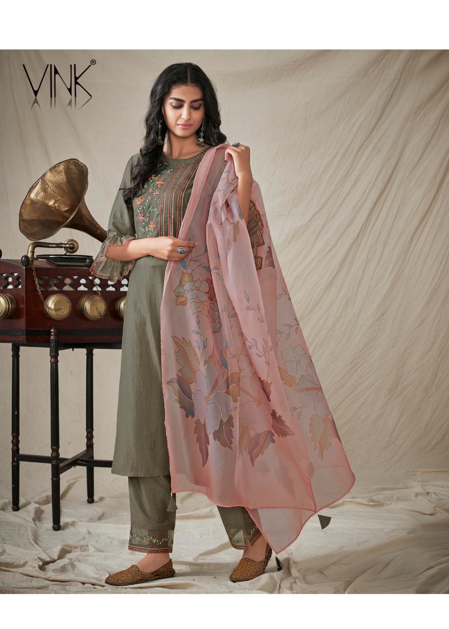 vink glamour silk new and modern style kurti with pant and dupatta catalog