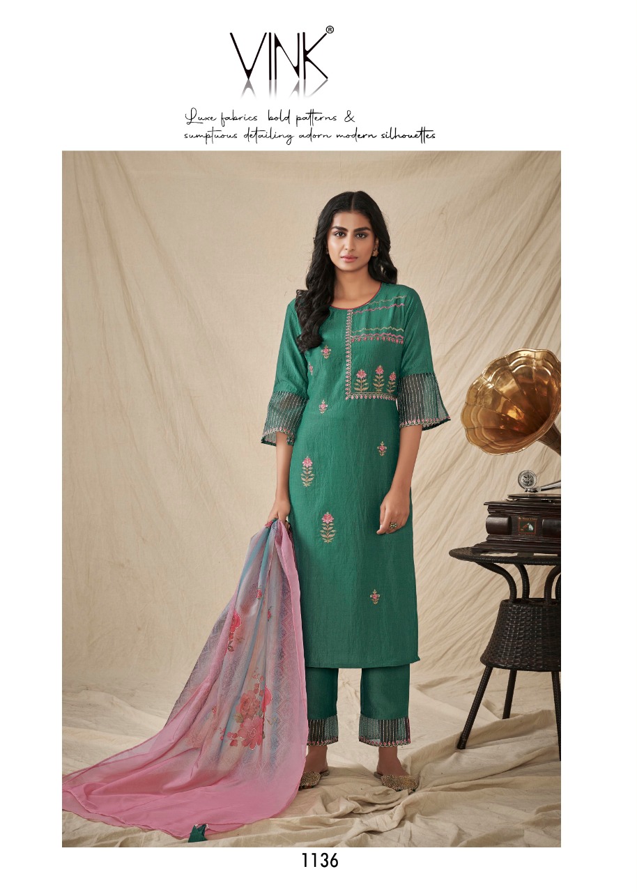 vink glamour silk new and modern style kurti with pant and dupatta catalog