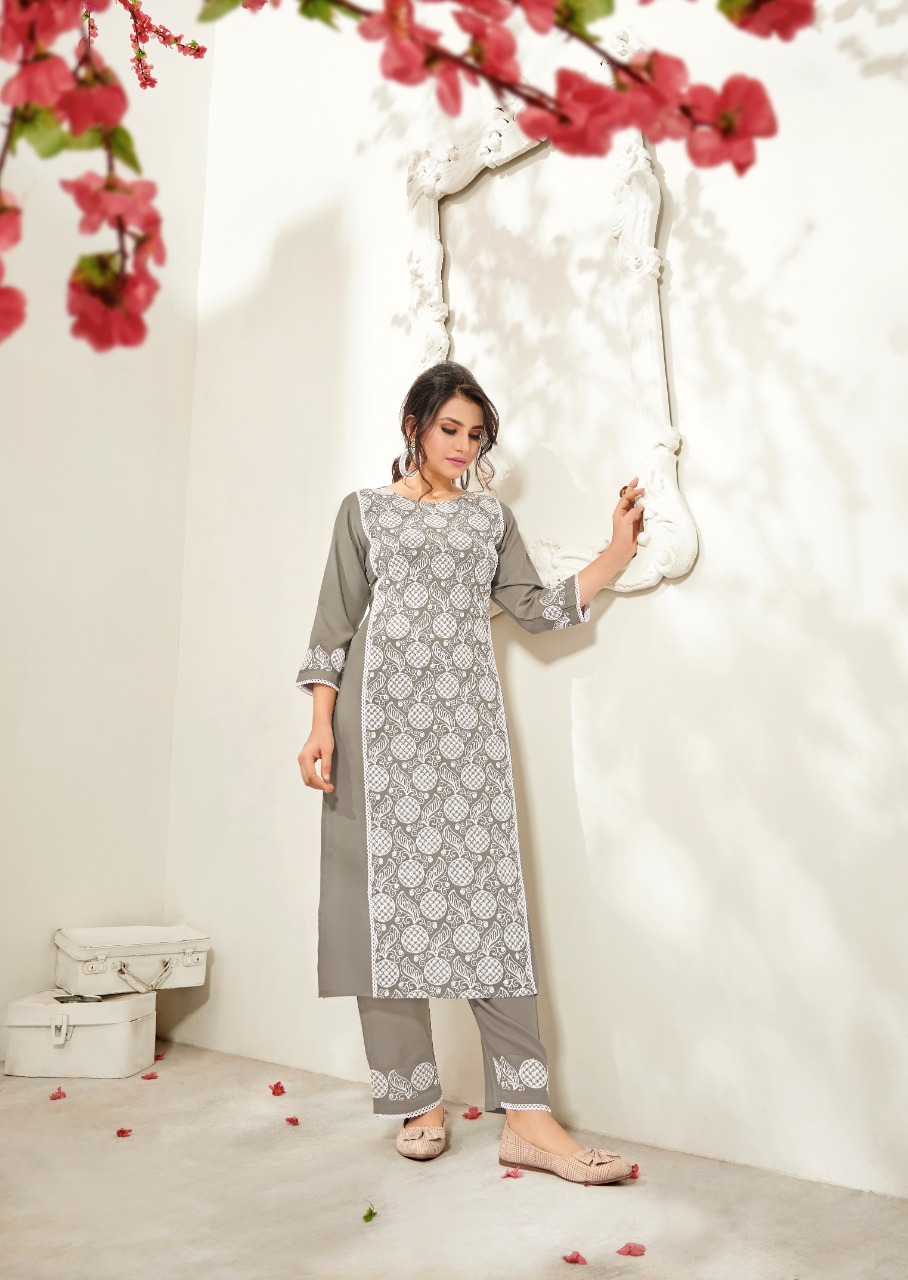 vink lucknowi vol 3 rayon attractive lucknowi work kurta with pant