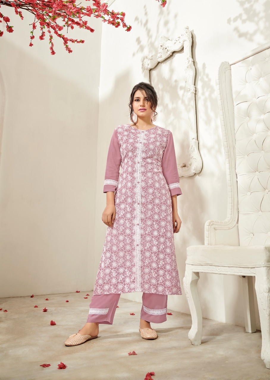 vink lucknowi vol 3 rayon attractive lucknowi work kurta with pant