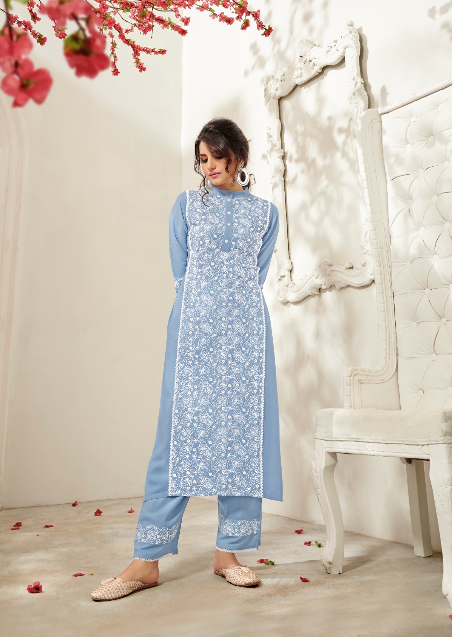 vink lucknowi vol 3 rayon attractive lucknowi work kurta with pant