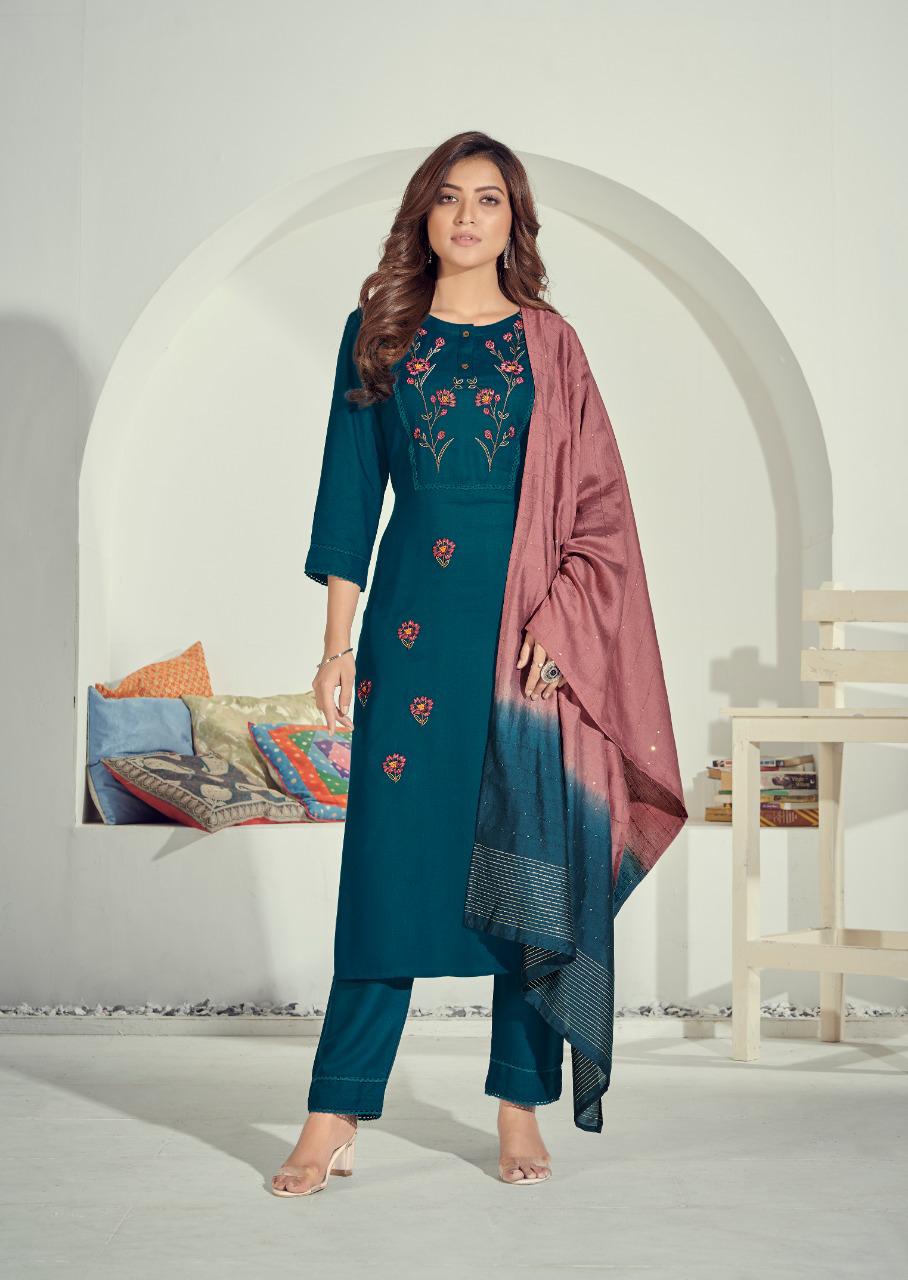 vink prizma rayon astonishing look kurti pant with dupatta catalog