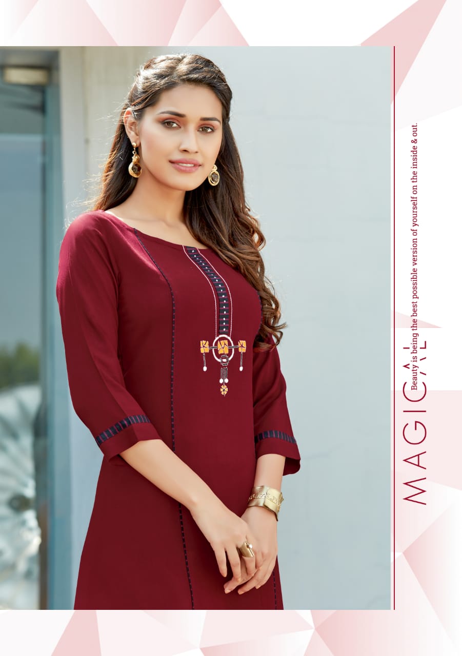 wooglee celebration vol 8 rayon classic trendy look kurti with plazzo catalog